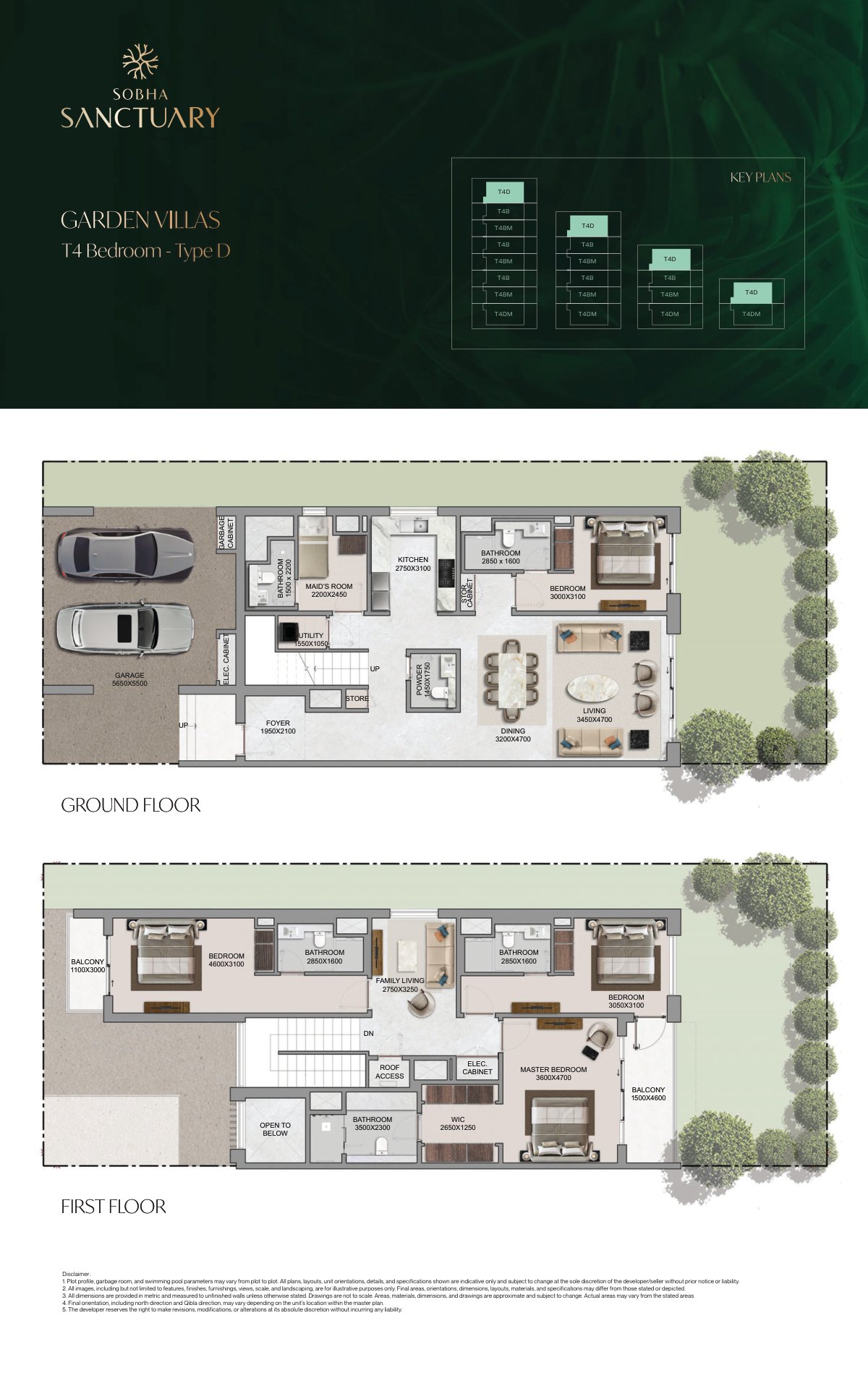 4-bedroom Garden Villa, type D, Floor plans